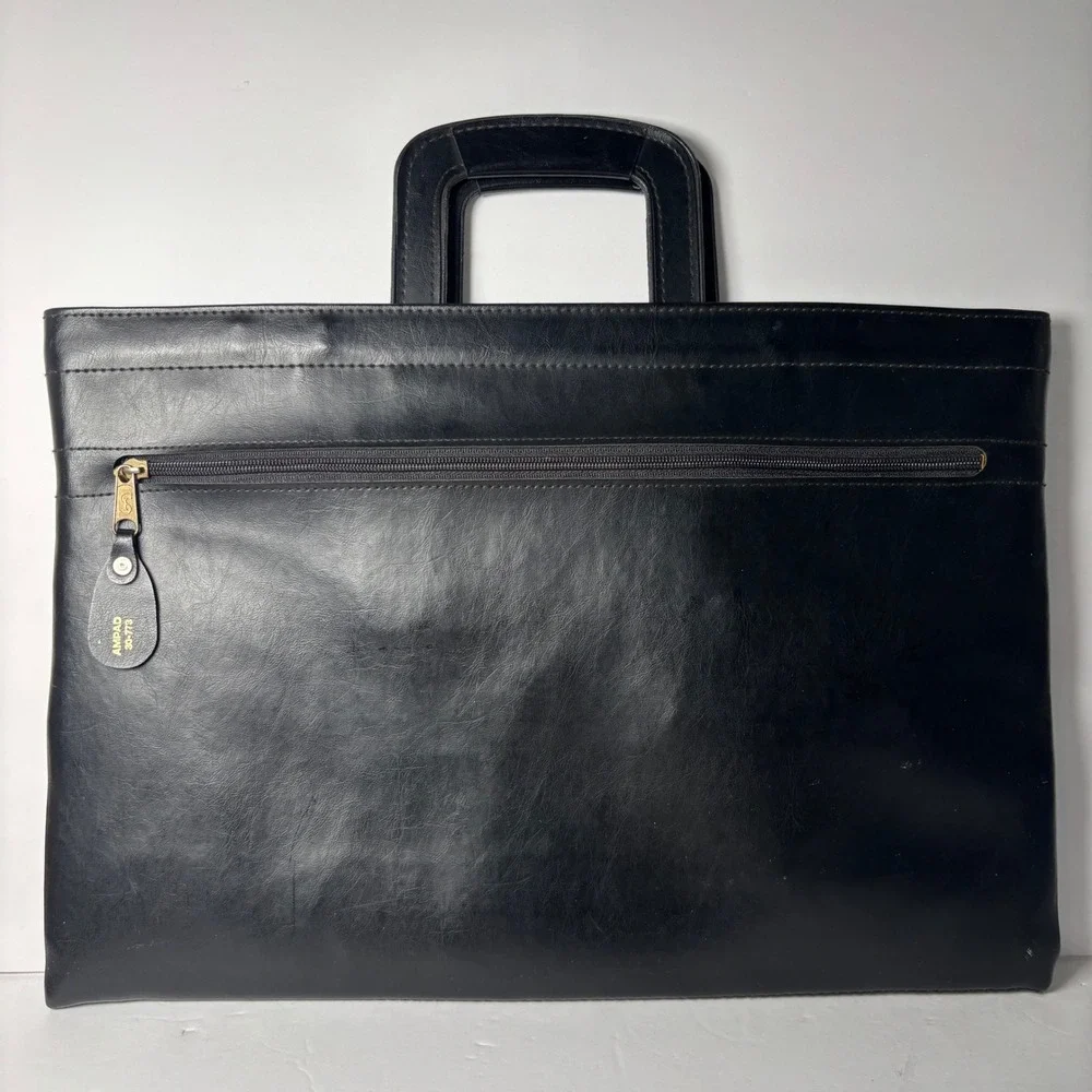 Vintage Cambridge Portfolio Briefcase OS Black Faux Leather Retractable Handles